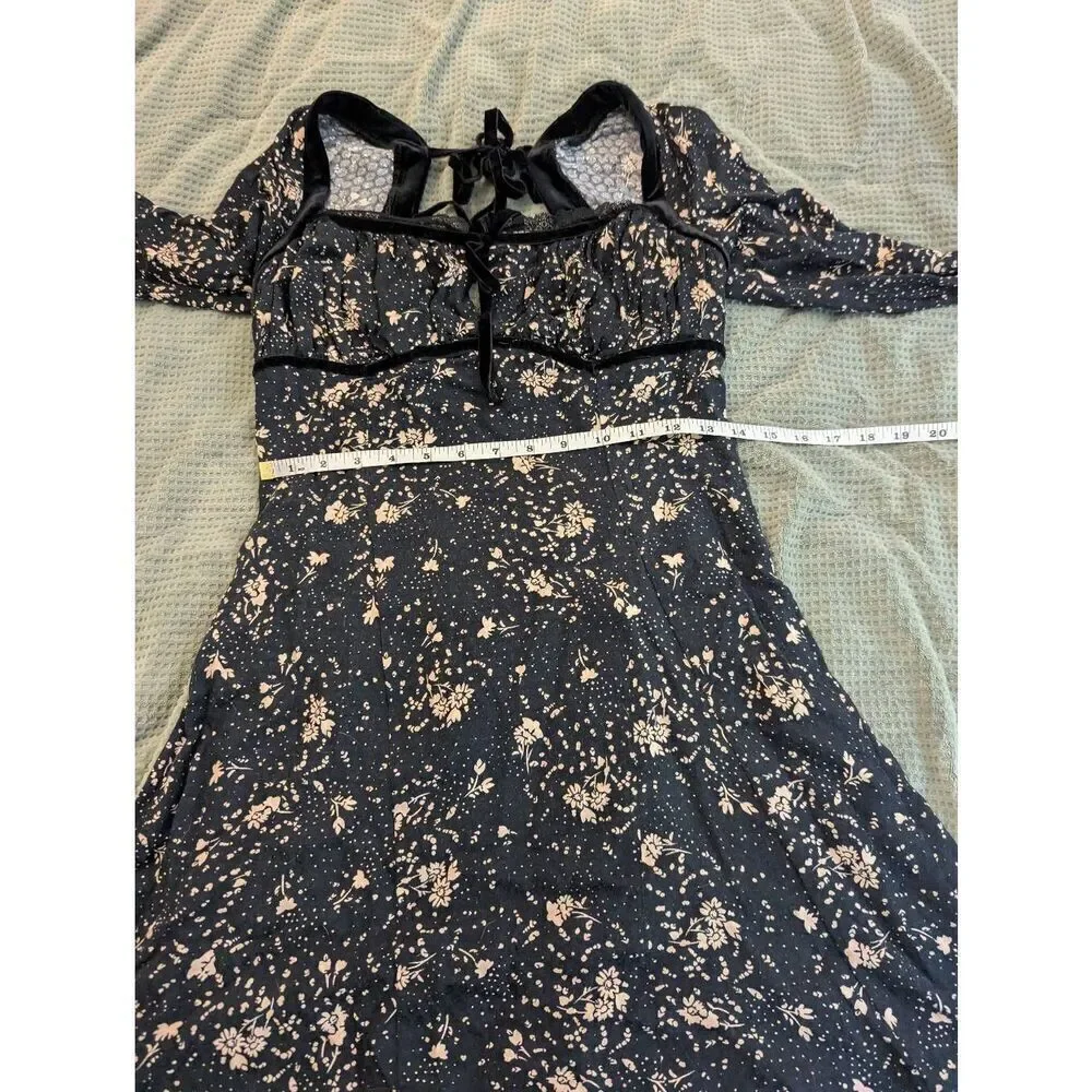 Free People Women's Size Small Black Floral Tess Square Neck Mini Dress - Picture 7 of 8